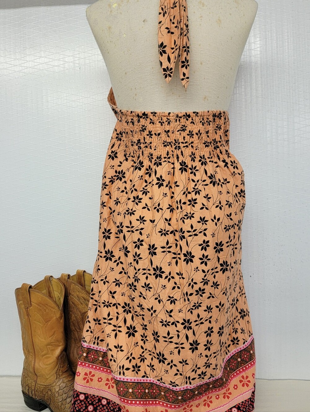 Halter Floral Midi Dress - Bohemian Vibe - Picture 5 of 8